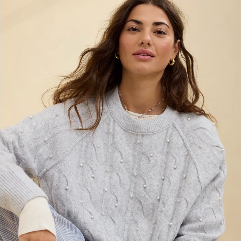 Aerie UnREAL Cable Pearl Cashmere Sweater / Heather Gray sweater